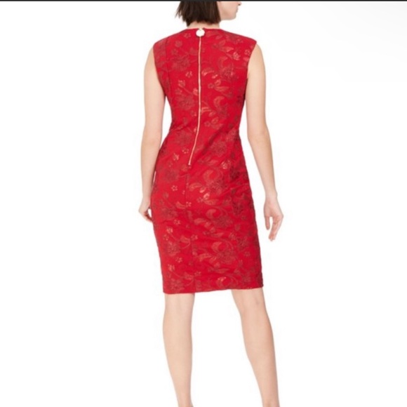 CALVIN KLEIN RED EMBROIDERED LACE DETAIL SHEATH DRESS - Picture 11 of 11
